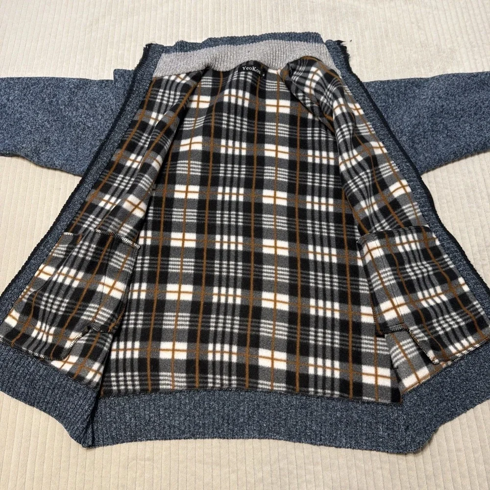 Yeokou Men's Size XL Blue Tweed Cashmere/Wool Blend Zip Up Sweater/Cardigan
